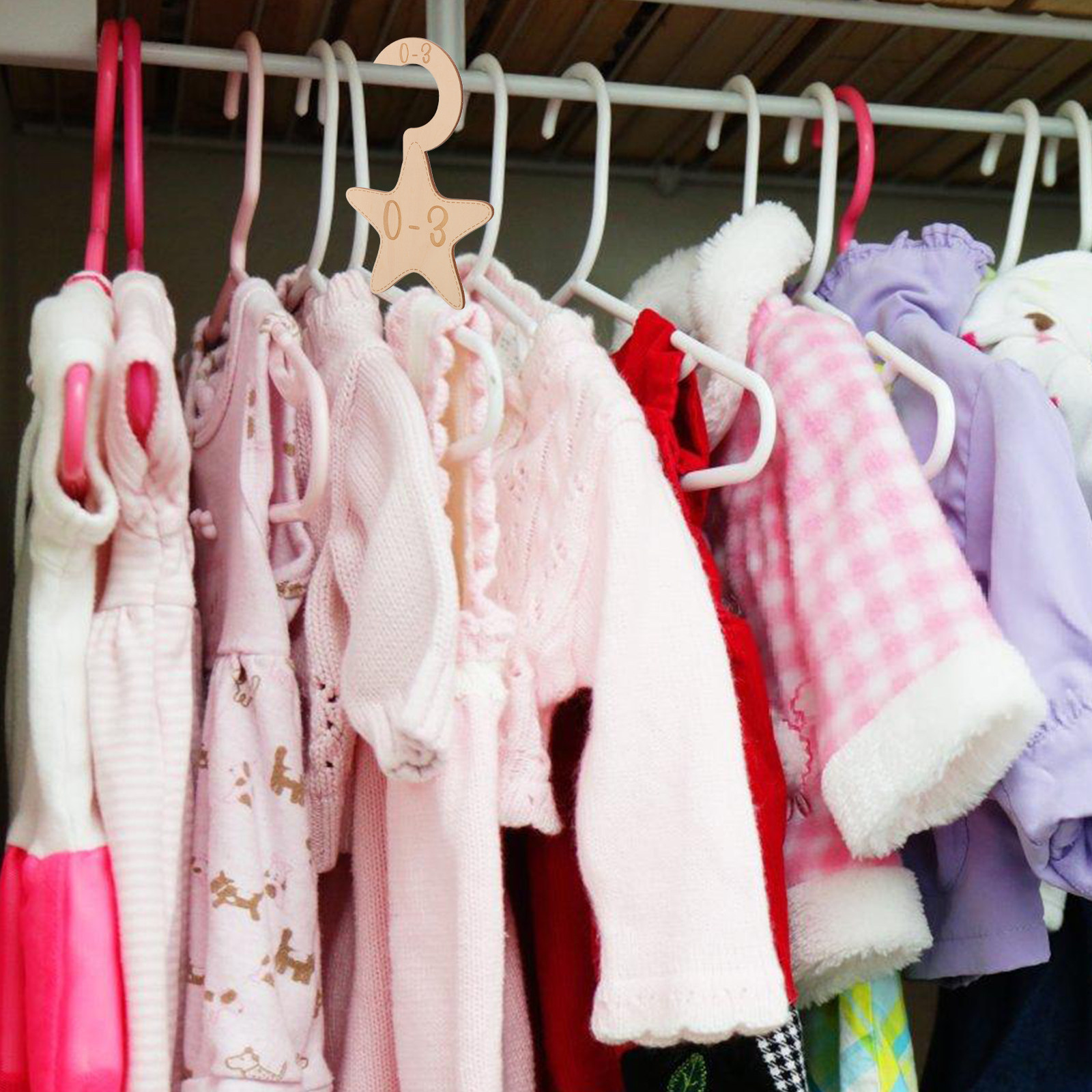 Baby Clothing Storage - ตัวแบ่งตู้เสื้อผ้าเด็ก 7 ชิ้น ตัวแบ่งขนาดไม้สำหรับตู้เสื้อผ้าเด็ก อุปกรณ์จัดระเบียบตู้เสื้อผ้าเด็กสำหรับจัดเก็บเสื้อผ้า