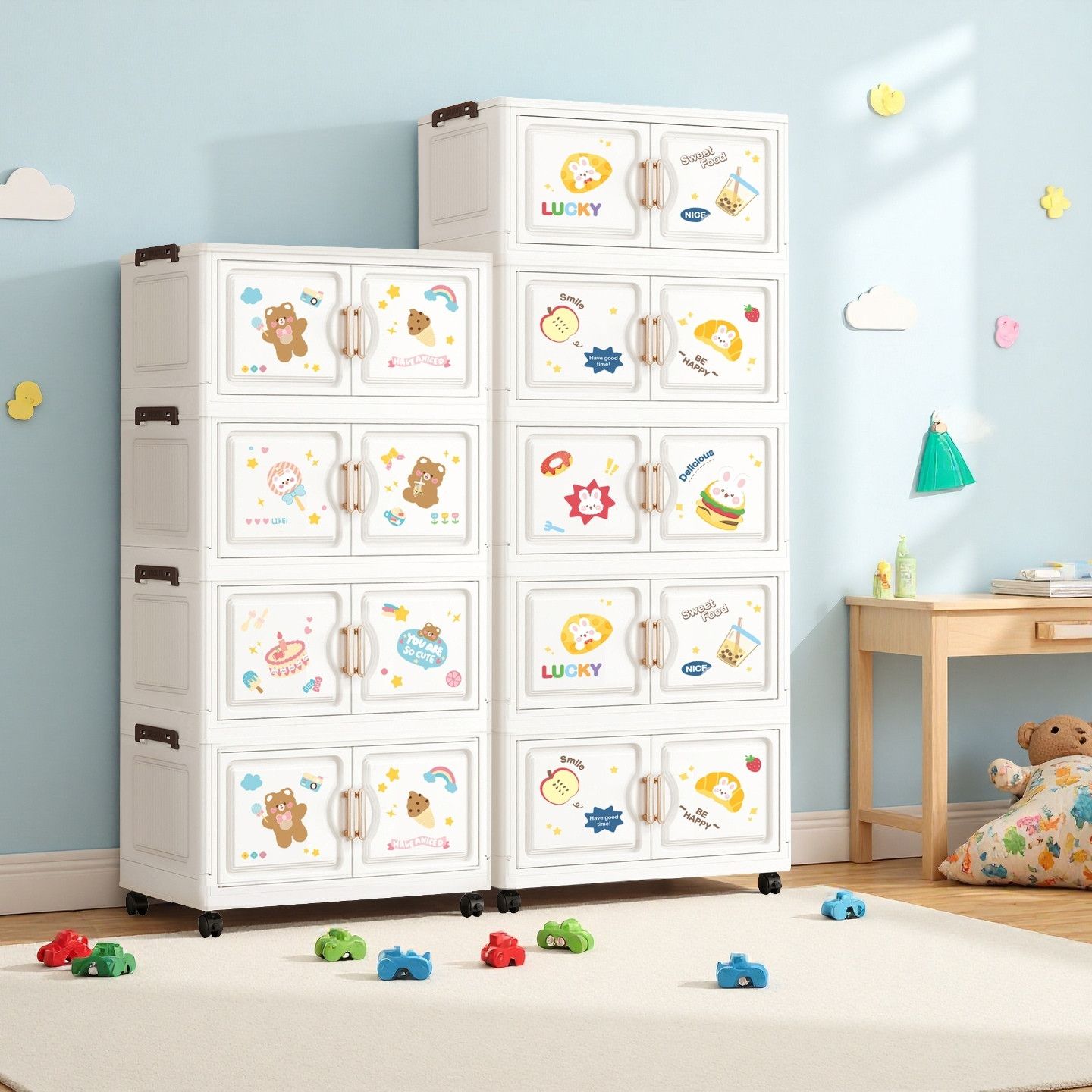 Baby Clothing Storage - กล่องเก็บของพับได้การ์ตูนขนาด 18.9 นิ้ว, ออแกไนเซอร์แบบกลิ้งสำหรับงานหนัก 1-6 ชั้น,