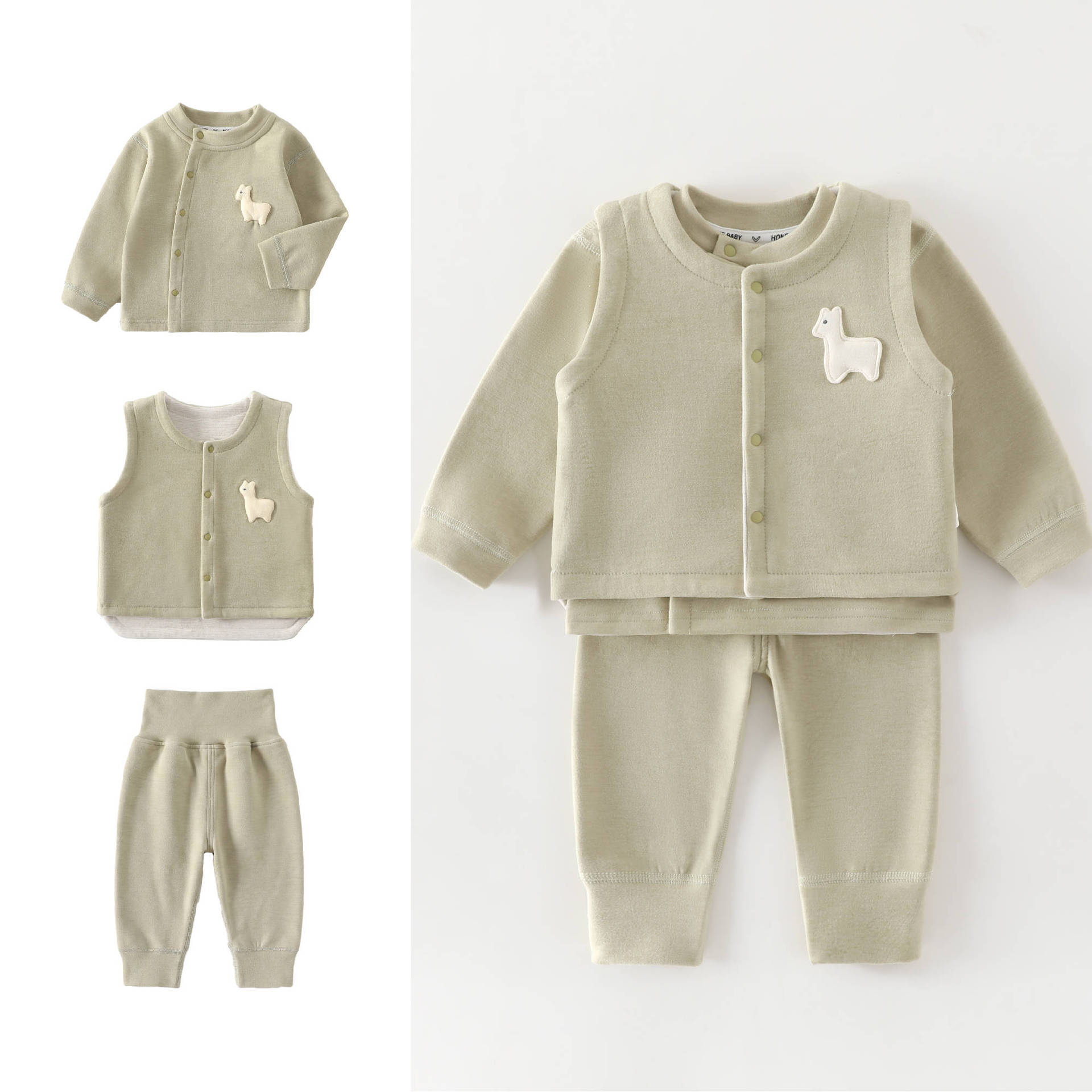 Baby Clothing Quality - ชุดเสื้อกั๊ก+เสื้อแขนยาว+กางเกงขายาวสำหรับเด็กอายุ 0-4 ปี ชุด 3 ชิ้น